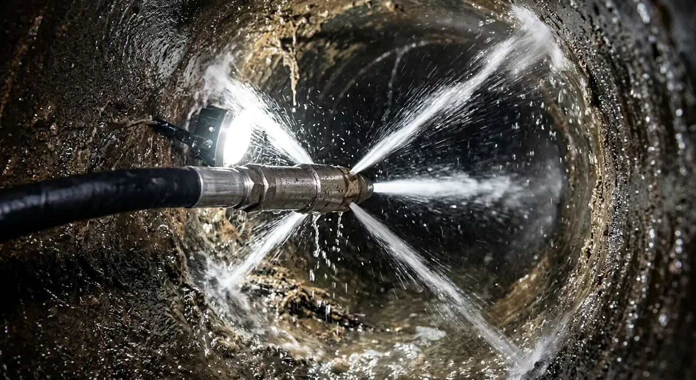 High-pressure hydro jetting nozzle cleaning sewer pipe for Storm Drain Cleaning in Vienna